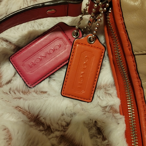 Coach Daisy Spectator Boho Shoulder Bag tan coral pink free shipping! - Picture 2 of 8